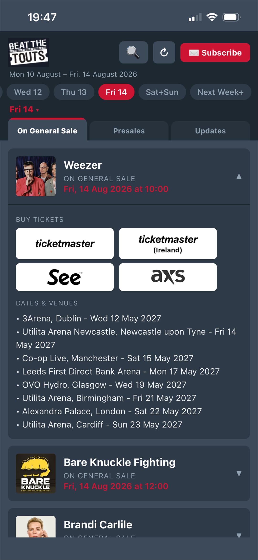 App: ticket links
